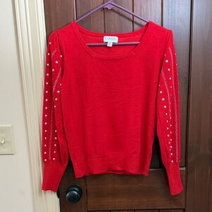 Carmen Marc Valvo Vibrant Red Knit Top